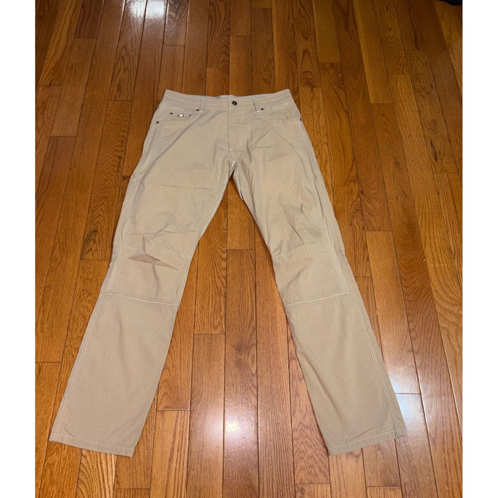 Kuhl Rydr Mens 34x34 Khaki Tan Rugged Cotton Workwear Hiking Pants Articulated